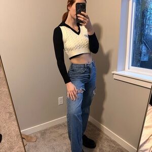 Princess Polly Black and Cream Crop Top